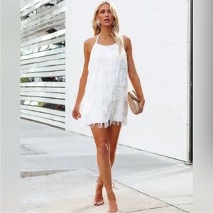 Vici White Fringe Mini Dress
